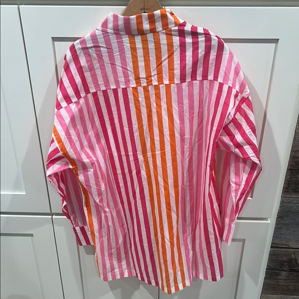 BEACH RIOT Alexa Stripe Long Sleeve Cover-Up Shirt Sunset Stripes Size L/XL - Picture 7 of 7